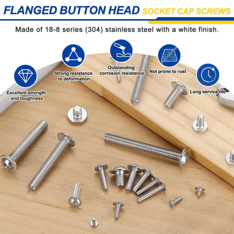 25 pcs M6 1x12mm 304 stainless steel flanged button head socket cap screws kit for automotive repairs and furniture assembly