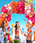 Hot Pink And Orange Balloon Arch Kit With Metallic Gold Confetti Balloons For Weddings Baby Showers And Birthday Parties at a beach event