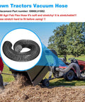 Heavy Duty Lawn Vacuum Replacement Hose for Mow-N-Vac and Chip-N-Vac Riding Mowers, 84in x 6in, attached to a lawn tractor.