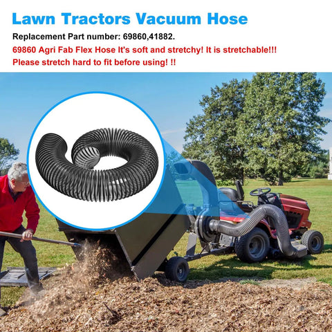 Heavy Duty Lawn Vacuum Replacement Hose for Mow-N-Vac and Chip-N-Vac Riding Mowers, 84in x 6in, attached to a lawn tractor.