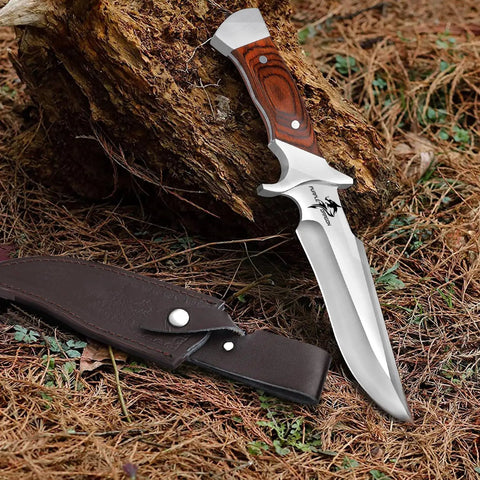 Fixed Blade Camping Knife With Sheath 6 Inch Outdoor Knife Full Tang 440C Steel Bushcraft Knife With Redwood Handle outdoors