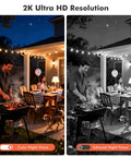 Outdoor Wireless Security Camera System With Spotlight And Siren showcasing color and infrared night vision at a backyard party.