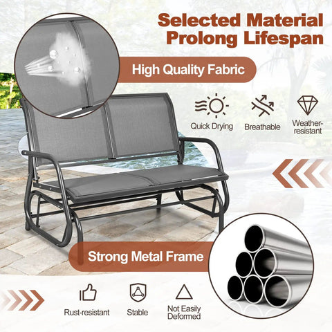 Built For Two Patio Glider With Rocking Swing Bench For Outdoor Chill Heavy Duty Steel Frame Breathable Seat Fabric features