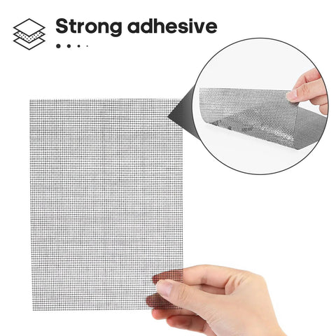 Person holding 5 By 7 Inch Window Screen Patch Kit 6 Pack Mesh Repair Tape with Ultra Strong Adhesive, no tools needed for screen repair.