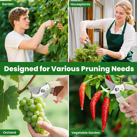 2 Pack Garden Pruning Shears With Sharp Bypass Blades, Stainless Steel Hand Pruners used on branches, houseplants, grapes, peppers