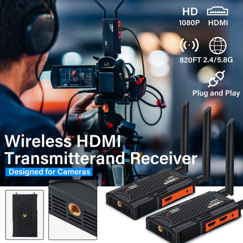 HDMI Wireless Transmitter And Receiver Kit With 250m Range And 820ft Range, 1080p Full HD Streaming From DSLR to TV or Projector