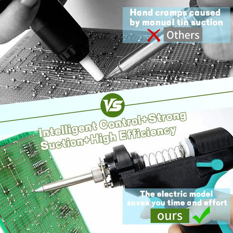 Comparison of manual suction tool and Electric Solder Sucker Gun With LCD Desolder Station, 90W Desoldering Tool.