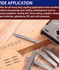 Heavy Duty T50 Staples In 20 Gauge Galvanized Steel With 6000 Pieces Mixed Size Set on wood with a stapler for various applications.