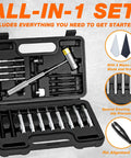 Pro Grade Punch Set Kit With Steel Punches Roll Pin Set Hammer And Organizer Case For Machinery Maintenance And DIY Projects Ideal For Jewelry Watchmaking Engineers Carpenters Bench Block Not Included in open case showing various punches and a hammer.