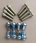 Beefy Front Wheel Studs And Lug Nuts Kit 3/8-24 1.75 Inch Replacement For Polaris RZR 900 XP 900 UTV And RZR 4 800 2010-2014 Front Wheel Bolts Includes 8 Lug Nuts Direct Replacement Kit, showing gold studs and chrome lug nuts on a surface.