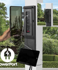 Close-up of PowerPort with outlets and USB ports on Windham 14 Ft By 12 Ft Modern Galvanized Steel Pergola Kit With Shade Sail Canopy