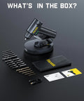 Ultra Cordless Drill Driver With 3/8 Inch Keyless Chuck, Brushless Beast Power Motor accessories on black background