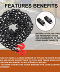 Heavy Duty G80 Grade Transport Binder Chain 3/8 Inch By 20 Feet With Clevis Grab Hooks coiled, showcasing durable links for secure transport.