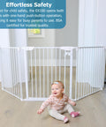 Expandable Extra Wide Baby Gate For Kids And Pets Fits 30 To 90 Inches In Black, shown with a toddler and white safety gate