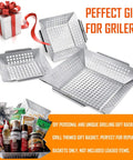 3 Pack Heavy Duty Stainless Steel Grill Baskets For Outdoor Grillin Veggie Grill Baskets Set displayed with gift boxes