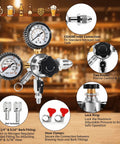Draft beer nitrogen regulator with dual gauges and knurled knob, CGA580 inlet for beer kegs