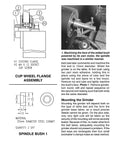 Book page from Milling for Home Machinists with cup wheel flange assembly diagram (left) and grinder spindle photo (right).