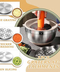 26 Piece Stainless Steel Mixing Bowls Set With Airtight Lids And Grater Attachments Non Slip Bottoms in use with grater attachments