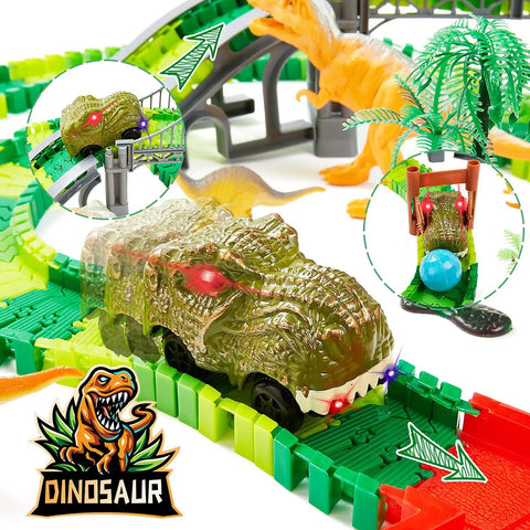 Dinosaur Race Car Track Play Set For Kids Ages 3 To 7 Flexible Dino Track Toys That Bend And Build A Wild Dino World Road Race