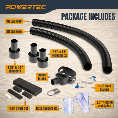 Router Table Dust Collection Fittings Kit With Y Fittings And Hoses For An Air Tight Seal And Universal Fit, includes hoses and fittings