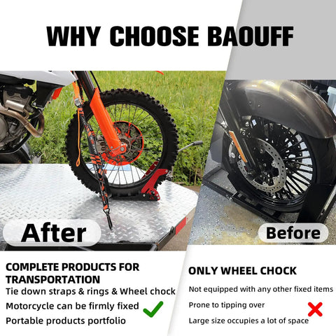 Foldable Motorcycle Wheel Chocks With Tie Down Strap, 1800 Lbs Capacity, Universal For 8 To 21 Inch Wheel, Fits Cruiser, Sport, Dirt Bikes, Trailer Or Truck Transport, Red