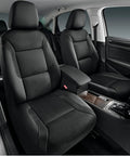 Memory Foam Car Seat Covers With Air Cool Mesh Thick Padding For Front Seats Cozy Breathable Leather Look Airbag Compatible Universal Fit For Cars Trucks SUVs Vans Easy To Install Non Slip Black shown installed in vehicle interior
