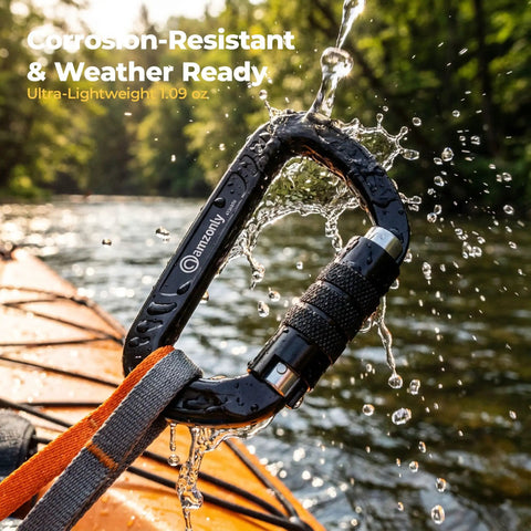 3 Inch Auto Locking Carabiner Clip Heavy Duty Beefy 12kN Strength 2697 Lbs on kayak in water