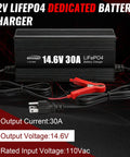Fast 12V LiFePO4 Battery Charger With 14.6V Output, 30A High Current For 12V Lithium Iron Phosphate Batteries shown with cables