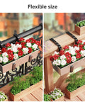 Six Pack Deck Railing Adjustable Planter Box Brackets From 6 To Twelve Point Five Inches Universal Heavy Duty Iron Flower Box Wall Mounting Hooks For Fences Patio And Garden Black holding planters with flowers on railings.