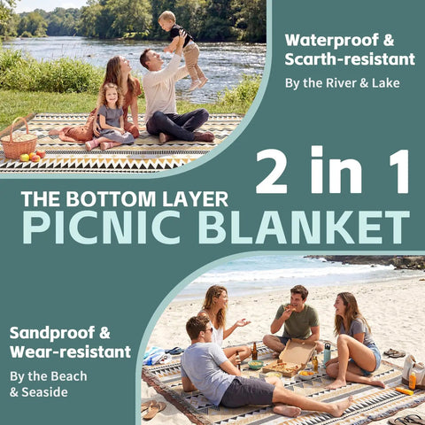 2 In 1 Extra Large Boho Beach Blanket Towel Giant Woven Outdoor Picnic Mat for camping and travel by the river and lake