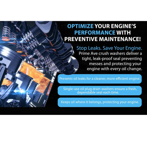 Illustration of engine components with text promoting Honda And Acura Rear Differential And Automatic Transmission Plug Washers