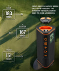 Wingman View Golf Speaker With GPS Yardage And Hazard Alerts On Course LCD Screen showing distances on golf course