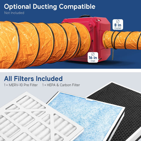 Pro Grade Heavy Duty Air Scrubber With 3 Stage Filtration Stackable Negative Air Machine for industrial use showing ducts and filters