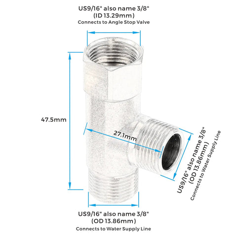 Three Eighths Inch Compression Tee Valve Adapter 3 Way Workhorse Add A Tee Connector Angled Stop Valve Lead Free Brass Corrosion Resistant High Temperature Ductility 2 Pack
