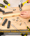 Person using 185 Piece Tool Set With General Household Hand Tool Kit And Toolbox Storage Case For Home Repair, hammering nails