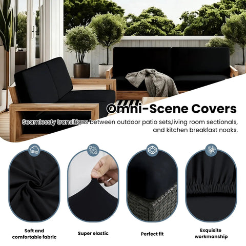 4 Pack Stretchy Outdoor Cushion Covers For Patio Furniture, Washable, Reusable Protector, Fits 20 To 27 Inch Cushions, Black