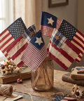 Six Pack 4x6 Inch Fabric Mini Flags On Sticks For 4th Of July Home Decor And Independence Day Parties Vintage Retro Patriotic Flags