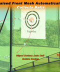 Heavy Duty 1 Inch Steel Frame Golf Driving Cage Net showing ball collection feature and auto return design with target backdrop.