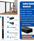 Premium 8ft Black Cable Railing Handrail Kit with Four Pieces of Heavy Duty 304 Stainless Steel mounted with end caps.