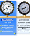 Stainless Steel Start And Clean Filter Pressure Gauge One Quarter Inch NPT Two Inch Dial Back Mount With Rotatable Plastic Frame For Pool Pump Spa And Aquarium with comparison chart