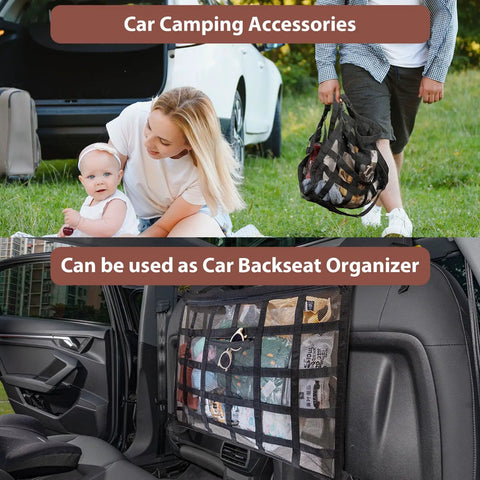 Upgrade Car Ceiling Cargo Net Pocket 31.5x21.6 used as backseat organizer and carried by man next to car with mother and baby.
