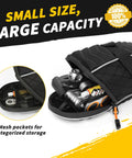 Under Seat Bike Bag For Mountain And Road Bikes With 3D Shell Design waterproof zippers showing storage with tools inside