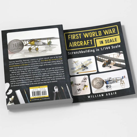 Open book showing Hands On Scratchbuilding World War I Aircraft In 1 144 Scale A Practical Guide For Diehard Modelers Featuring Nitty Gritty Plans And Tips For The Royal Aircraft Factory FE 2B Airco DH 2 Pfalz D III For Builders Everywhere cover and model images
