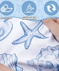 Close-up of 2 Pack Wet Bags Reusable Waterproof Wet Dry Bags for Travel, sea shell design, blue and white fabric