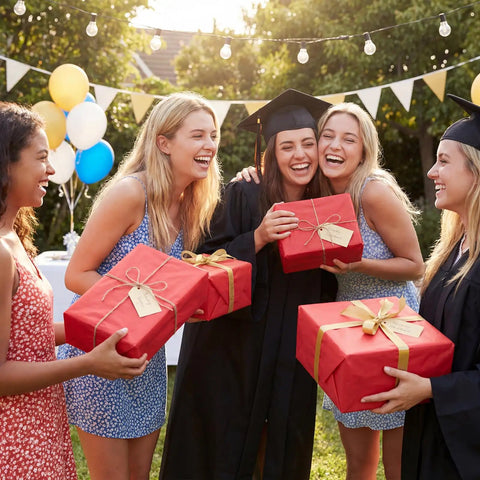Graduates holding gifts wrapped in red gift tissue paper 160 sheets 14 by 20 inches bulk pack for gift bags DIY crafts weddings parties graduation decor