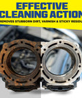 Durabasics 1-gallon ultrasonic cleaner solution; side-by-side rusty vs cleaned engine cylinder heads.
