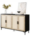 Buffet Cabinet With Storage And Rattan Doors 48 Inch Sideboard With Adjustable Shelves in black with decor on top