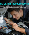 No Fuss Road Ready ATM Manual Reset Fuse Kit With Low Profile Mini Blade displayed in car hood for troubleshooting fuses.