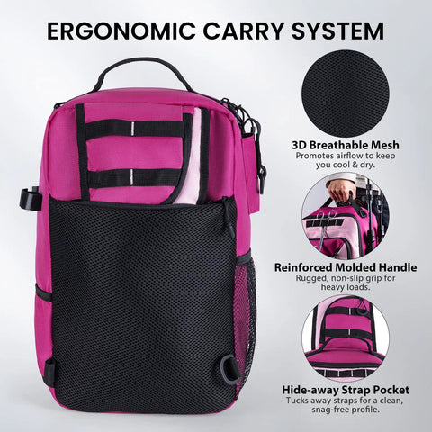 Pink Fishing Tackle Sling Bag With Rod Holder Ultra Durable 1680D Water Resistant Material
