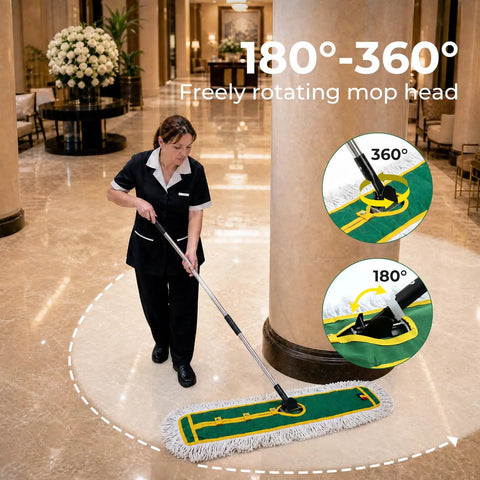 Jumbo Fourteen Inch Commercial Dust Mop For Floors With Two Pads Heavy Duty Sweeping System Wide Sweep For Professional Cleaning Super Absorbent Cotton And Cellulose Heads Easy Swap Design Great For Gyms Warehouses And Big Spaces Quick Cleanup Solution